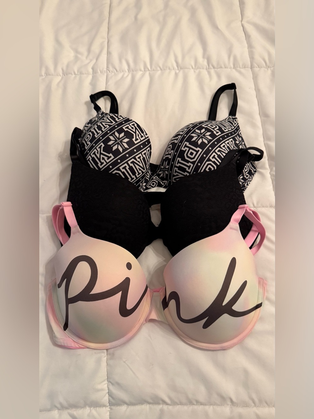 Set of Three Pink Victoria’s 
Secret bras. Size 36DD